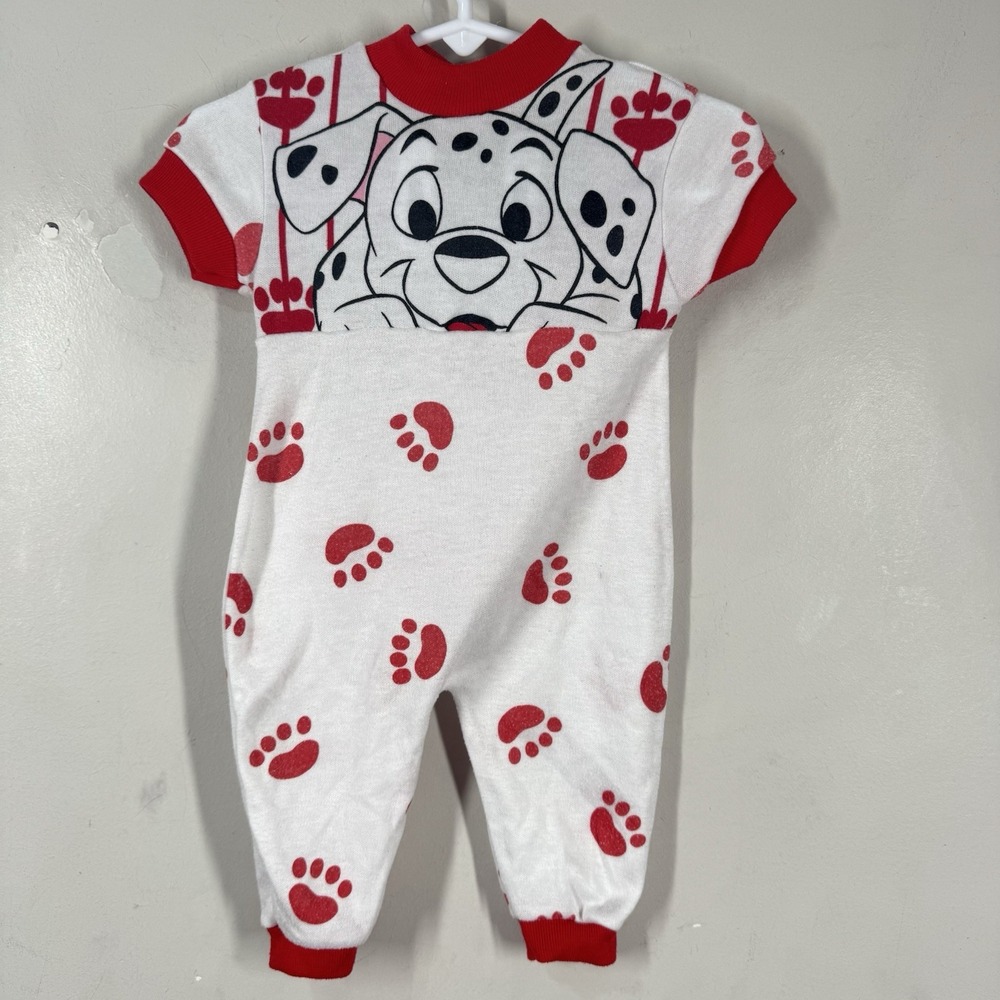 Vtg Disney 101 Dalmations Peeking Puppy Infant Baby 1 Pc Snap Romper Sz 0-3 Mo